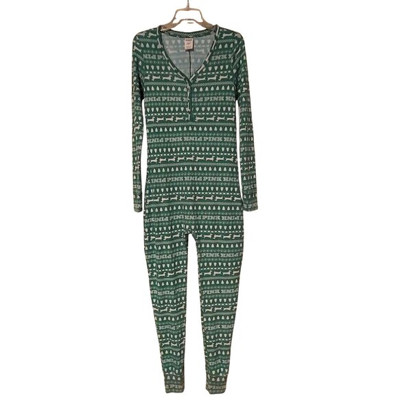 Victoria's Secret Love Pink Weenie Dog  Holiday Sleepwear Loungewear One Piece - Picture 1 of 9